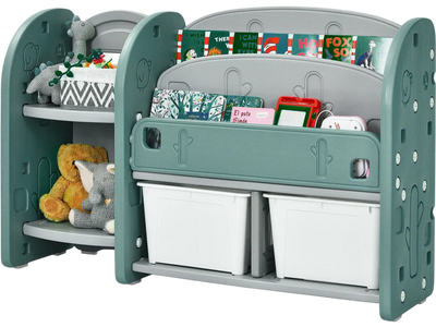 Costway Kids Toy Storage Organizer 2-Tier Bookshelf Plastic Bins 57124963 New