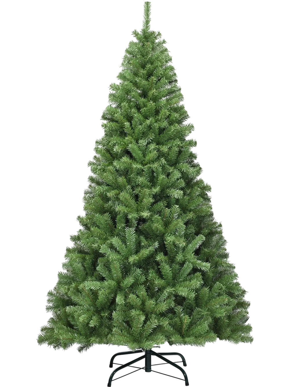 6 ft PVC artificial Christmas tree with 1346 tips, hinged design, and sturdy metal stand for indoor holiday decoration.