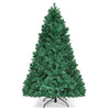 7-foot PVC artificial Christmas tree with hinged branches and pre-lit LED lights, perfect for indoor holiday decoration.