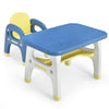 Kids activity table and chair set in blue and yellow, made of durable HDPE, ideal for preschool play and learning.