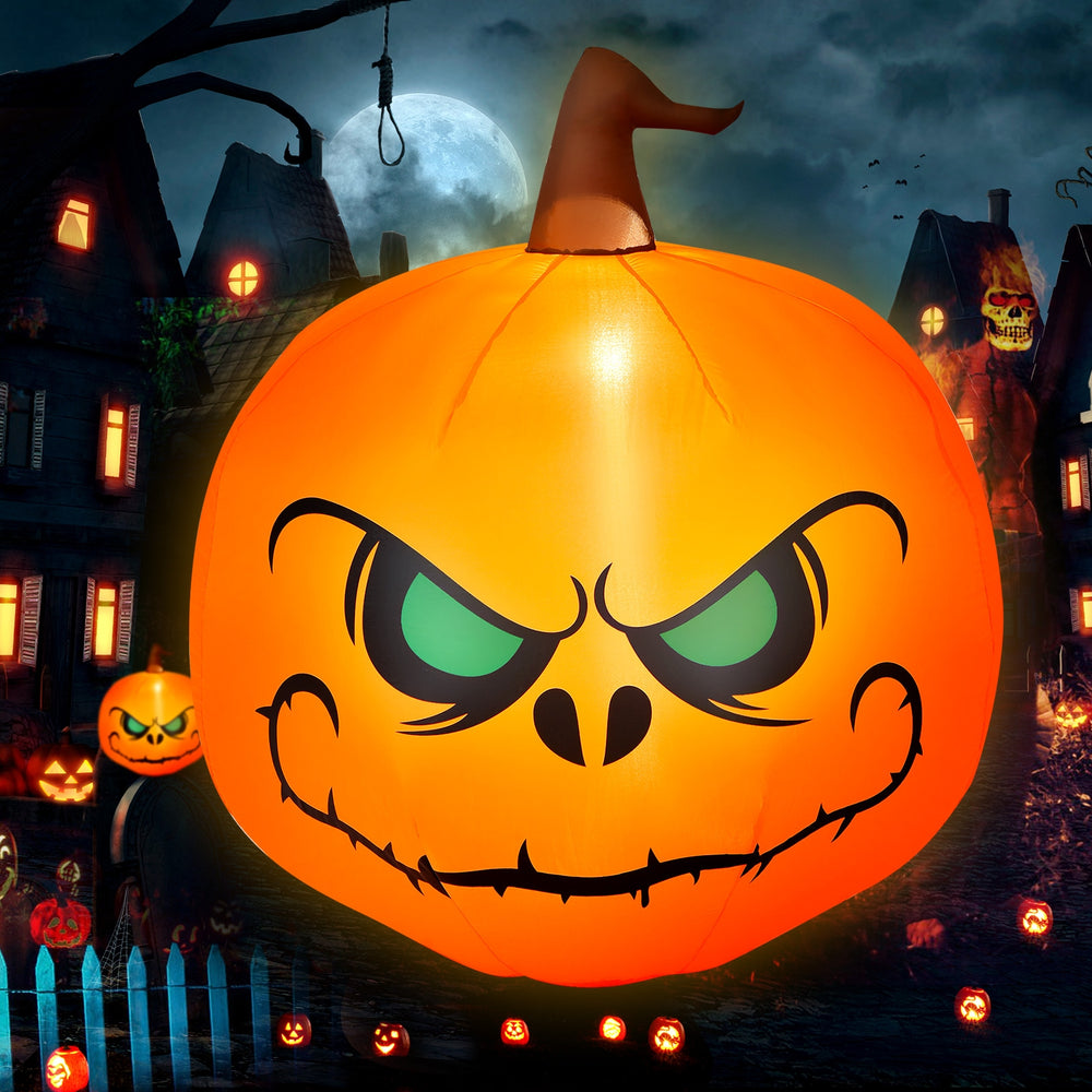 4 feet Halloween inflatable pumpkin with LED light, featuring a scary face for festive indoor and outdoor decoration.