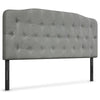Light gray queen upholstered headboard with button detailing, adjustable heights, and sturdy metal legs for versatile.