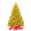 Champagne gold 6 ft artificial tinsel Christmas tree with gifts, perfect for festive indoor and outdoor decoration.