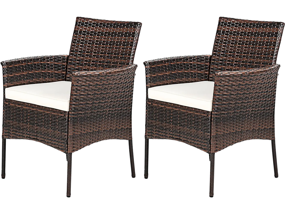 2 Pieces Outdoor PE Rattan Armchairs with Removable Cushions