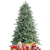 8 feet hinged artificial Christmas spruce tree with mixed PE and PVC tips, surrounded by colorful wrapped gifts.