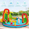 Inflatable water slide bounce park for kids featuring a splash pool, two slides, and climbing walls, suitable for.