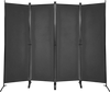 4-panel black room divider with a sturdy steel frame, ideal for creating privacy in indoor and outdoor spaces.