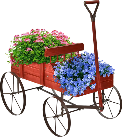 Costway Wooden Wagon Garden Planter Bed w/ Metal Wheels 28047651 New
