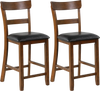 2 Pieces Counter Height Chair Set with Leather Seat and Rubber Wood Legs