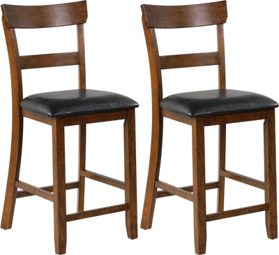 Costway Counter Height Bar Stools 2-Pc Leather Seat Rubber Wood 13425879 New