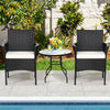 Two patio wicker chairs with cozy seat cushions, featuring a sturdy steel frame, perfect for outdoor relaxation by the.