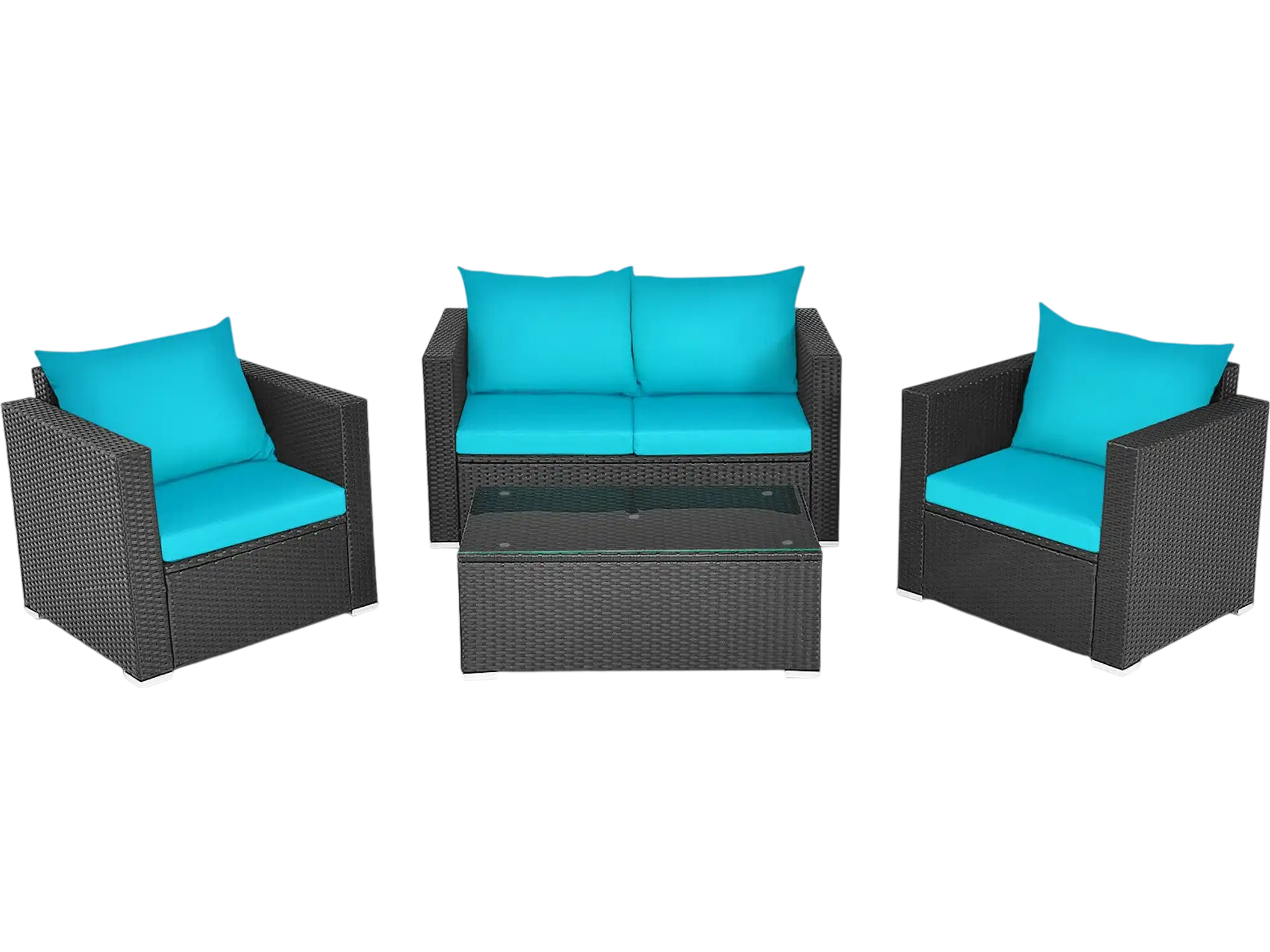Costway 4-Piece Patio Rattan Conversation Set w/ Padded Cushions 69184750 New