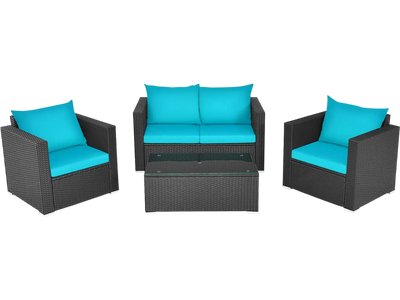 Costway 4-Piece Patio Rattan Conversation Set w/ Padded Cushions 69184750 New