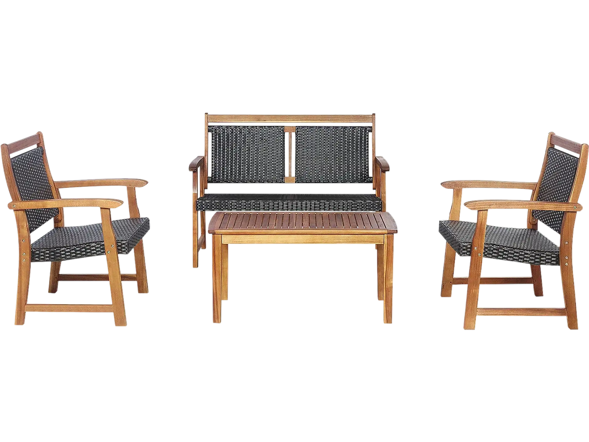 Costway 4-Piece Outdoor Patio Rattan Sofa Set Acacia Wood Frame 63125079 New
