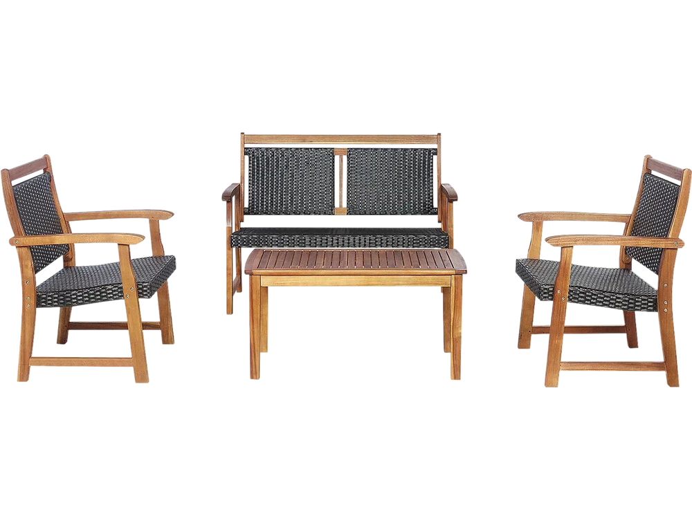 4 Pieces Outdoor Patio Rattan Furniture Sofa Set with Acacia Wood Frame