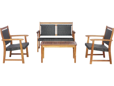 Costway 4-Piece Outdoor Patio Rattan Sofa Set Acacia Wood Frame 63125079 New