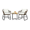 Two cushioned armchairs and a glass table in a 3-piece patio rattan bistro set for outdoor relaxation.