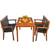 4-piece acacia wood patio dining set with rattan chairs, perfect for outdoor dining and gatherings.