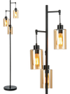 Retro Floor Lamp with 3-Head Hanging Amber Glass Shade