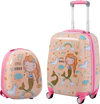 Kids' 2PC luggage set featuring a pink rolling suitcase and backpack with a cute astronaut pattern, designed for easy.
