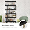 6-tier S-shaped black bookshelf with spacious compartments and anti-tipping design, perfect for modern home decor.