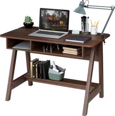 Costway Mid Century Writing Desk with Storage Cubes and Hidden Compartment New