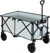 Collapsible gray outdoor folding wagon cart with adjustable handle and universal wheels, ideal for transporting items.