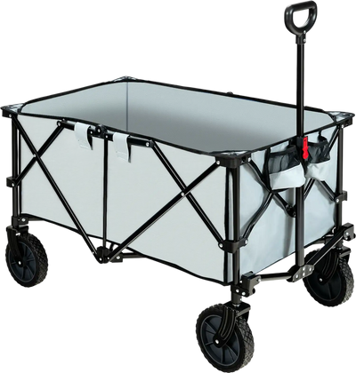 Costway Outdoor Folding Wagon Cart Adjustable Handle Universal Wheels Gray 07634218 New