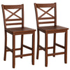 Set of 2 bar stools with rubber wood legs, featuring an X-shaped backrest and ergonomic design for comfort.