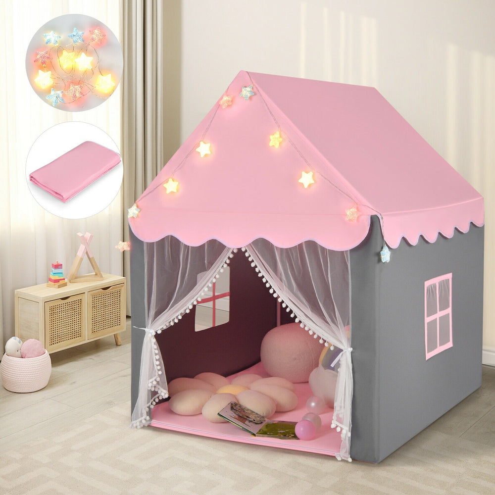 Kids Playhouse Tent with Star Light and Mat-Pink - Gallery View 1 of 12