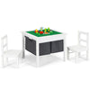 Kids activity table with two chairs, featuring a double-sided panel and under-table storage drawers for organized play.