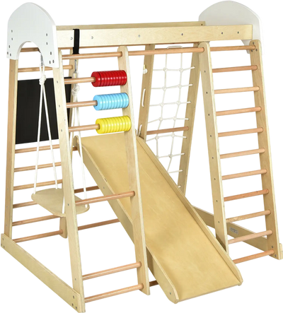Costway 8-in-1 Wooden Climber Play Set Slide Swing for Kids 13920864 New