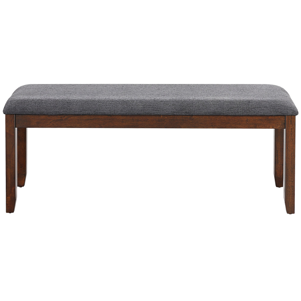 Upholstered entryway bench footstool with wood legs, featuring linen fabric and thick foam for comfortable seating.