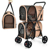 4-in-1 double pet stroller in beige with detachable carriers, ideal for transporting small pets safely and conveniently.