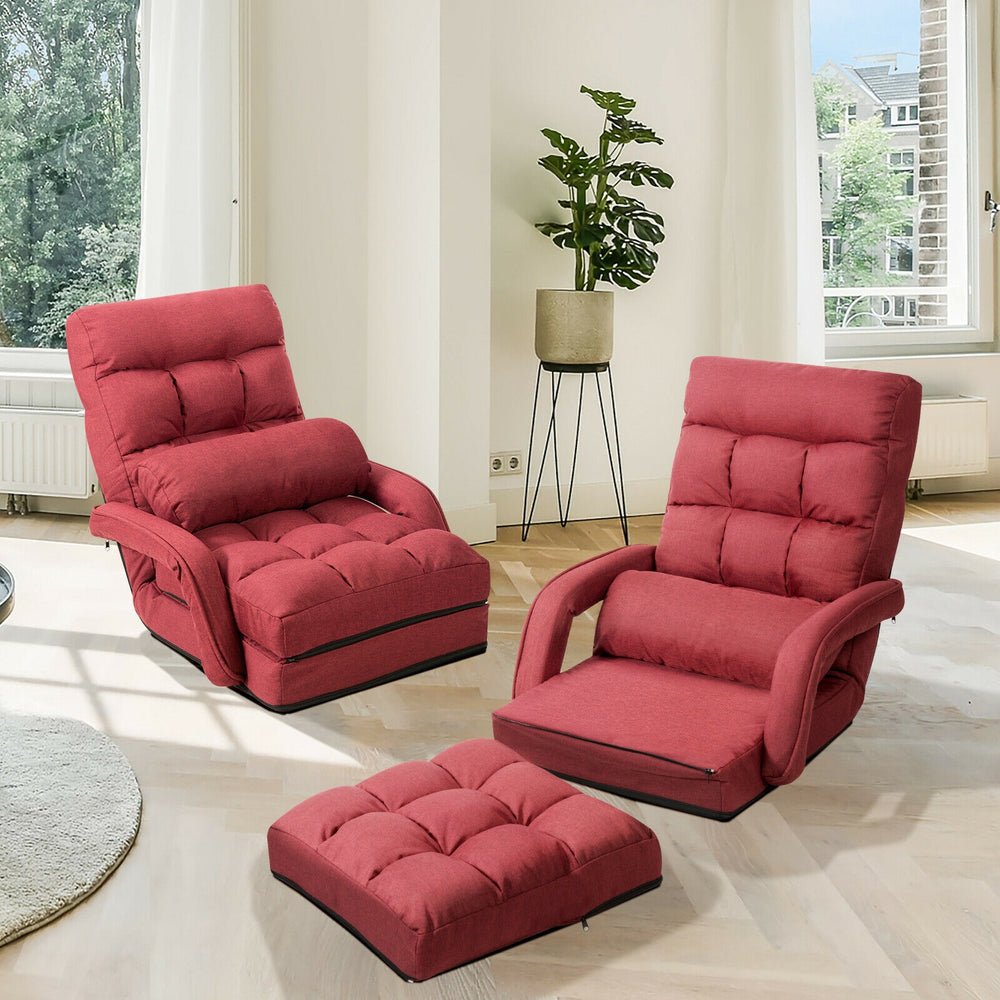 Folding Lazy Floor Chair Sofa with Armrests and Pillow-Red - Gallery View 1 of 11
