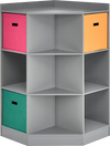 Gray 3-tier kids storage shelf corner cabinet with 3 colorful baskets, perfect for organizing toys and books in small.