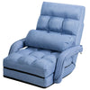 Blue folding lazy floor chair sofa with armrests and pillow, padded for comfort, ideal for living room or dorm use.