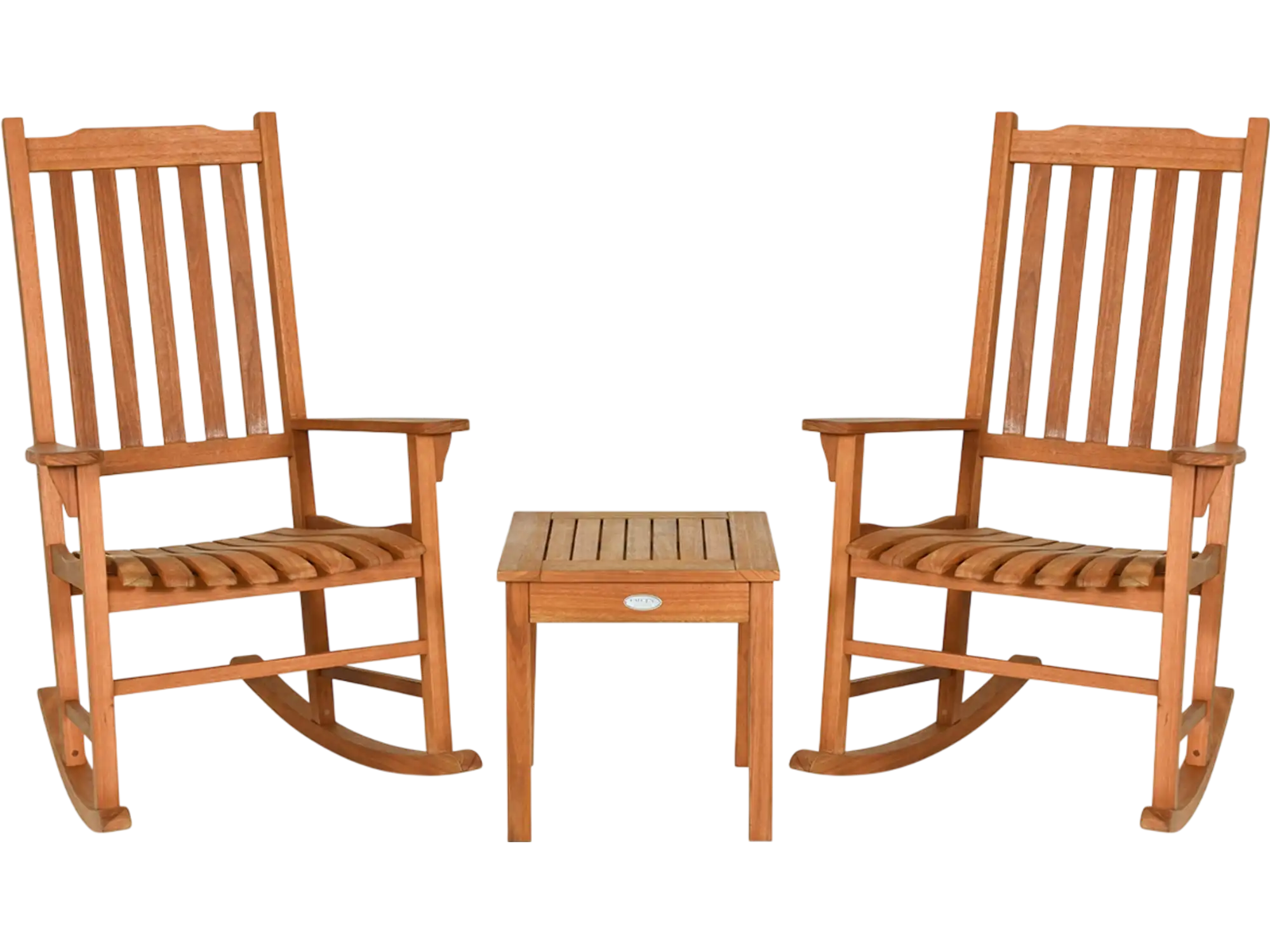 Costway 3-Piece Eucalyptus Rocking Chair Patio Set with Coffee Table 03486527 New