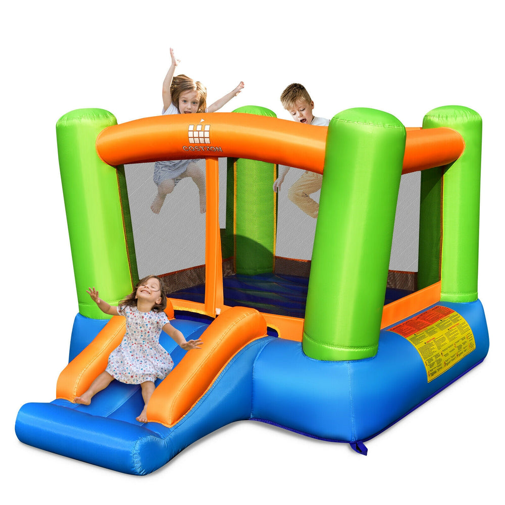 Kids inflatable bounce house with slide, made of waterproof oxford cloth, perfect for indoor and outdoor fun.