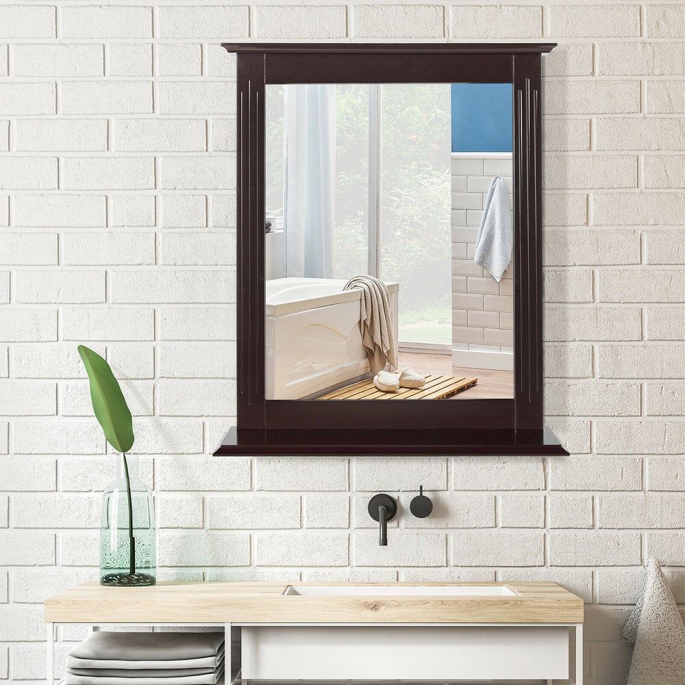 Wall-Mounted Multipurpose Vanity Mirror with Shelf-Brown - Gallery View 1 of 9