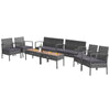 4-piece rattan patio conversation set with acacia wood tabletop, featuring 2 single sofas, a loveseat, and a coffee.