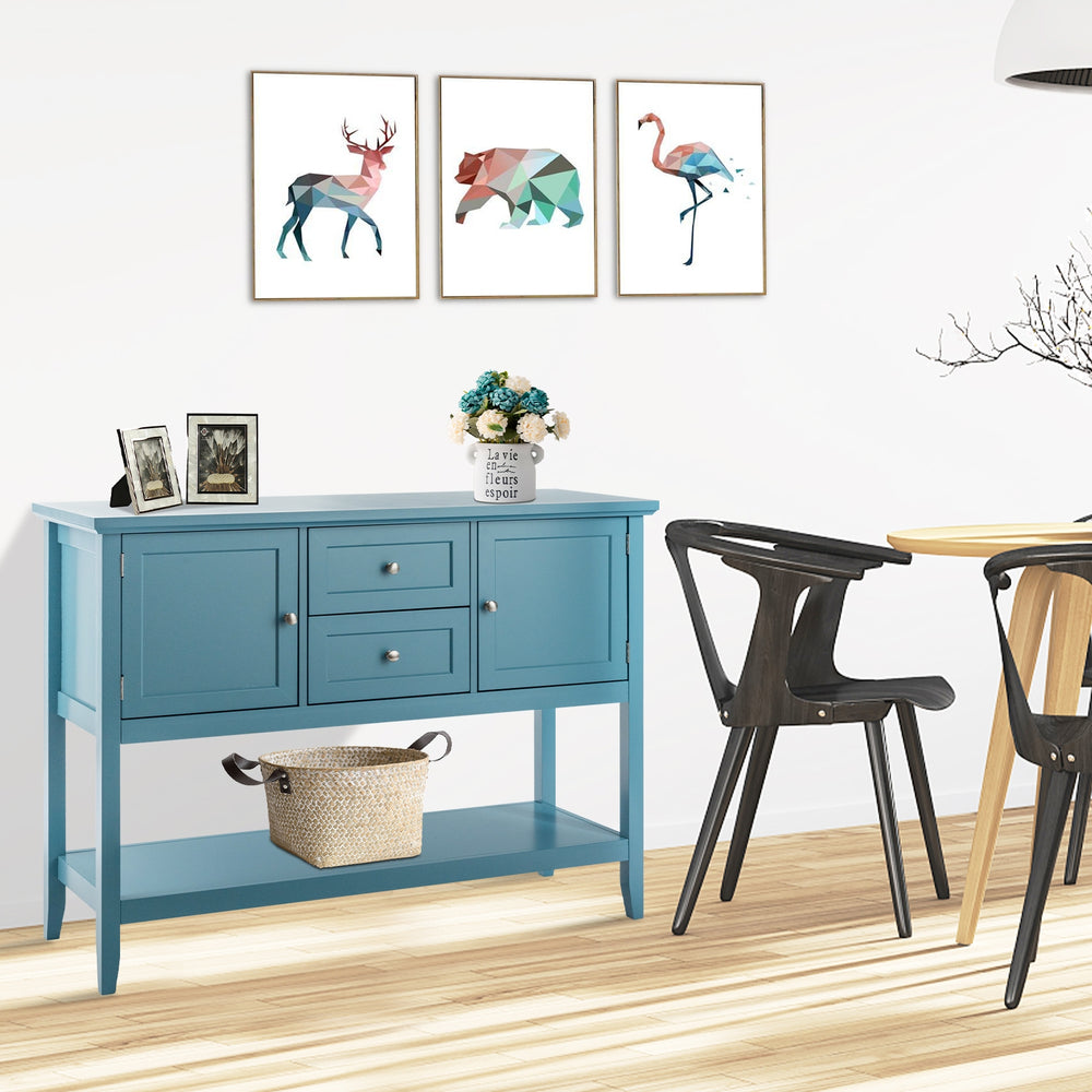 Wooden Sideboard Buffet Console Table with Drawers and Storage-Blue - Gallery View 1 of 10