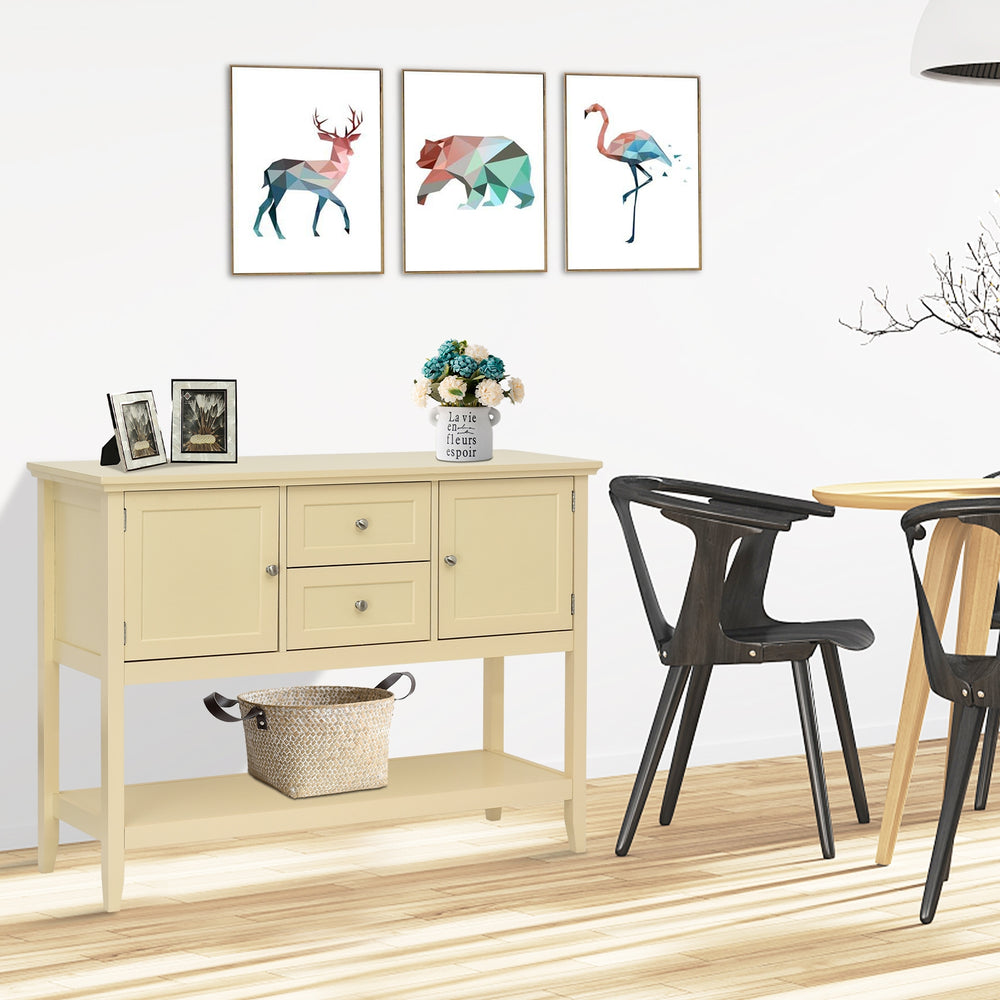 Wooden Sideboard Buffet Console Table  with Drawers and Storage-Beige - Gallery View 1 of 10