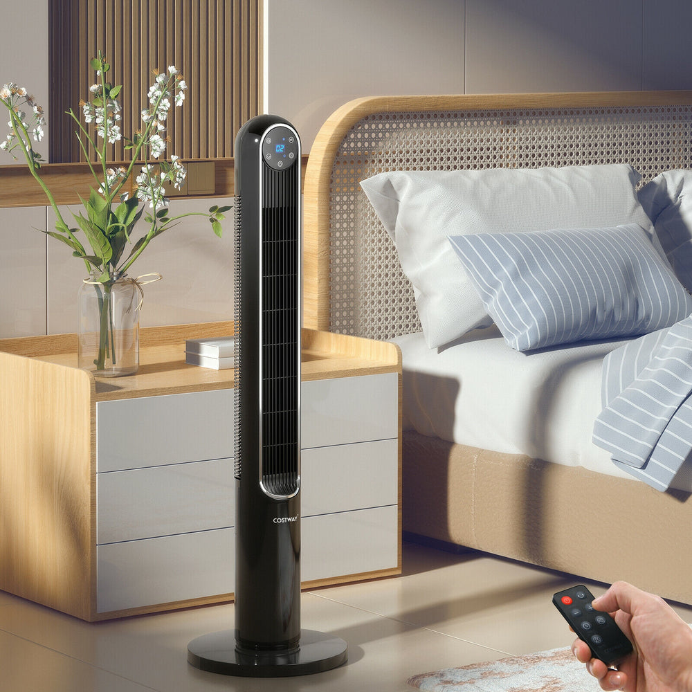 42 Inch 80 Degree Tower Fan with Smart Display Panel and Remote Control-Black - Gallery View 1 of 13