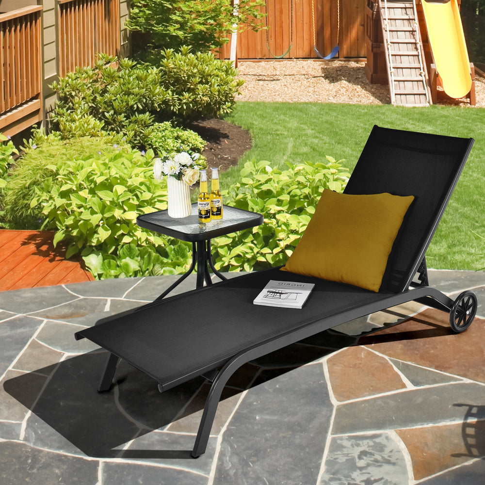 6-Poisition Adjustable Outdoor Chaise Recliner with Wheels-Black - Gallery View 1 of 11
