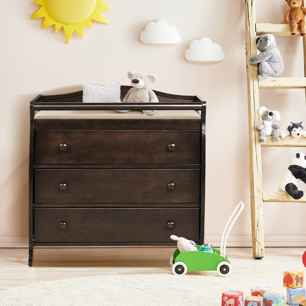 Baby Changing Table Infant Diaper with 3 Drawers and Safety Belt-Brown - Gallery View 1 of 11