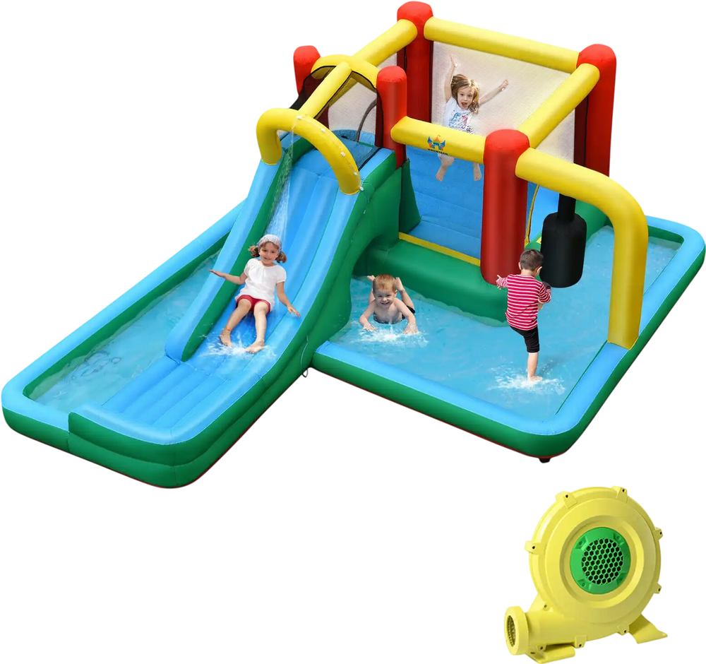 Inflatable Water Slide Climbing Bounce House with Tunnel and 735W Blower