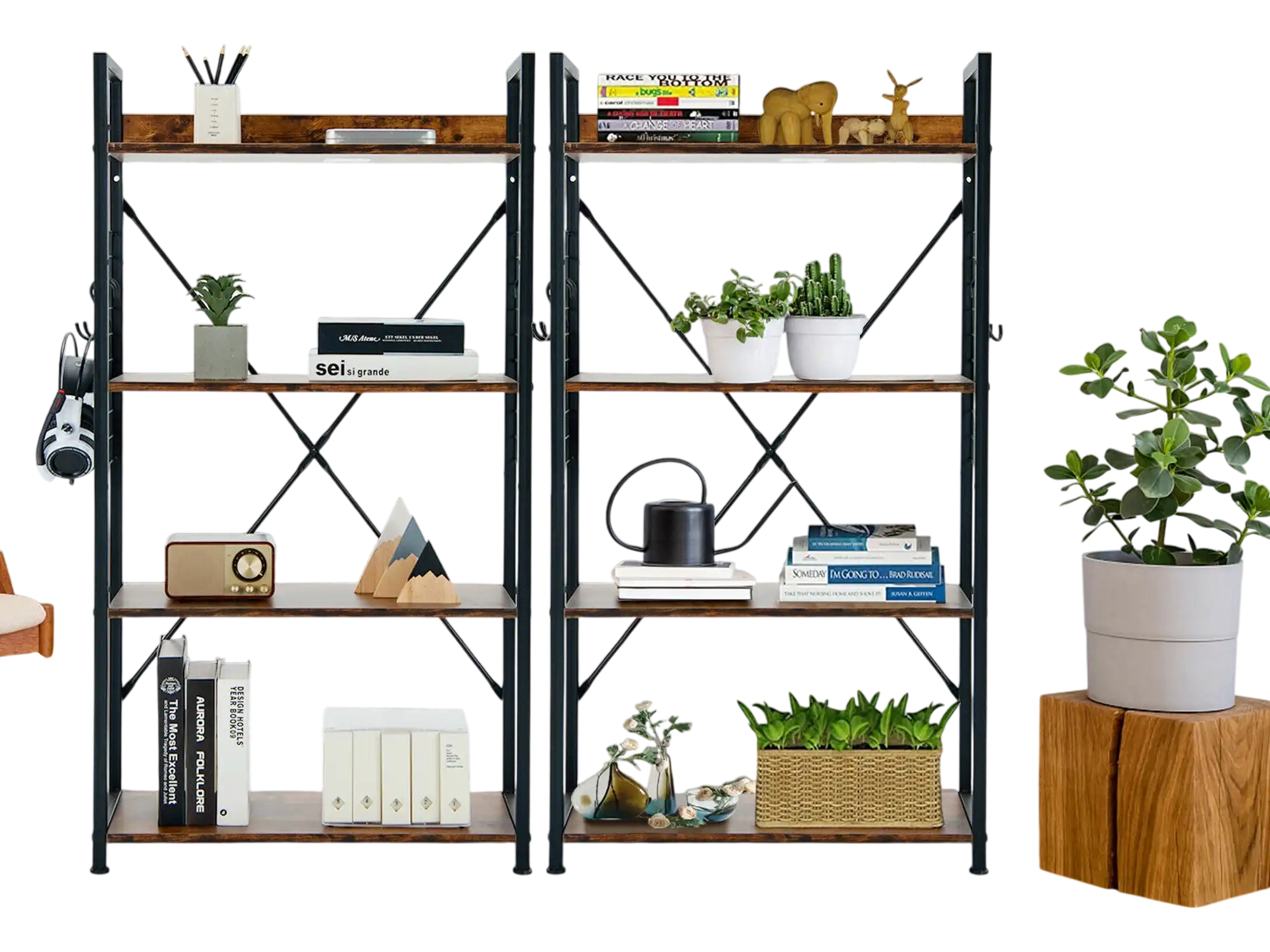 Costway 4-Tier Industrial Open Storage Bookshelf Coffee 92046571 New