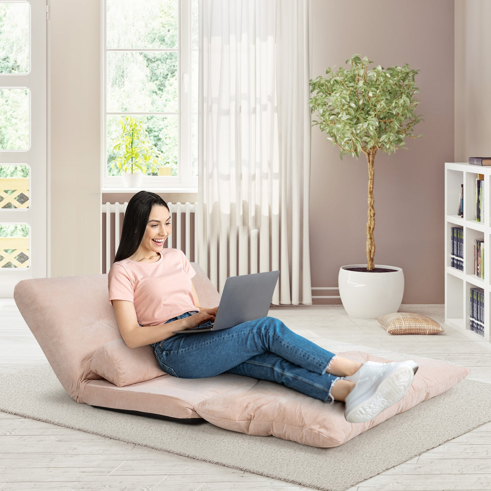6-Position Adjustable Sleeper Lounge Couch with 2 Pillows-Beige - Gallery View 1 of 10