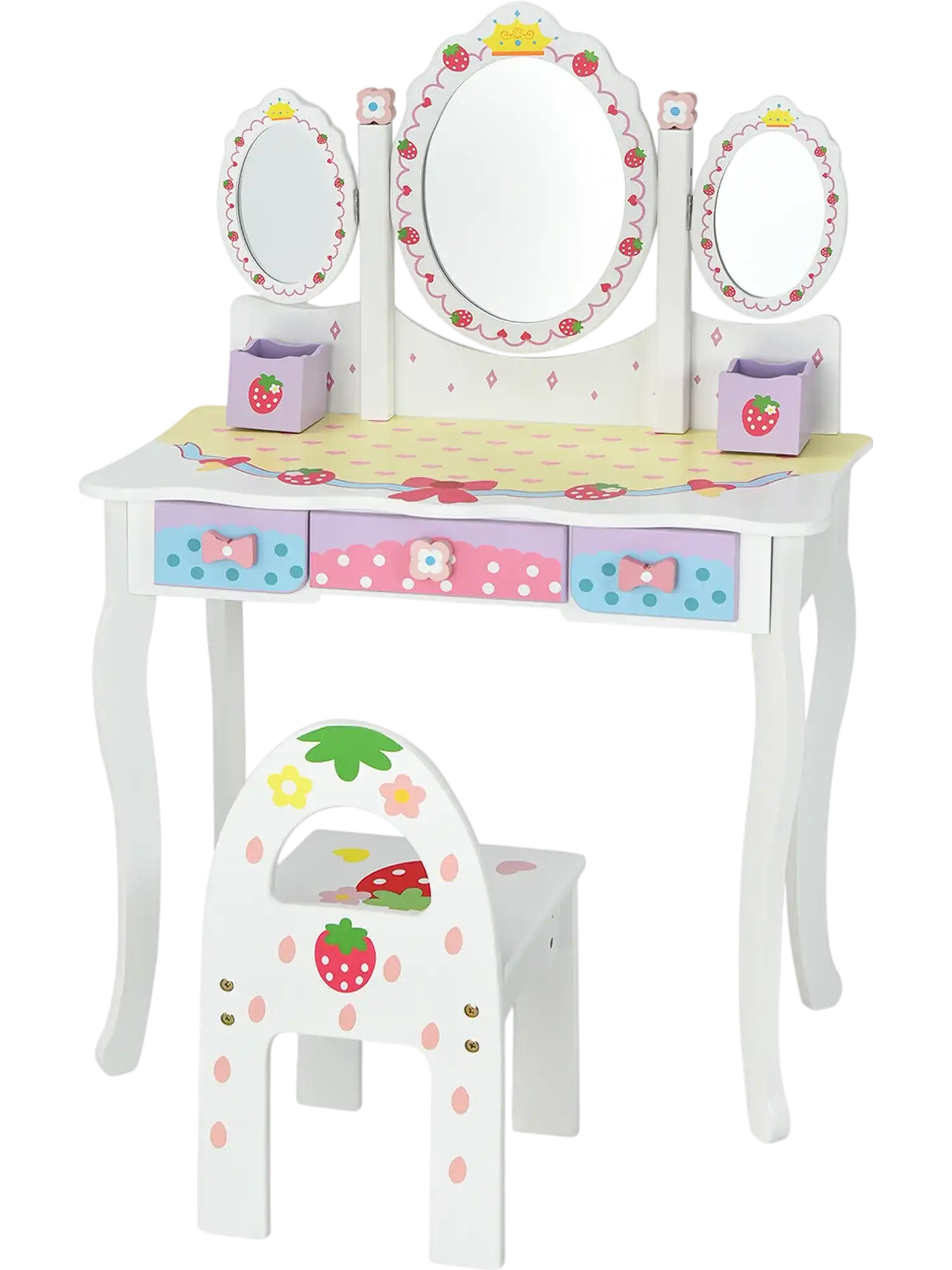 Costway Kids Princess Vanity Makeup Dressing Table Chair Tri-Fold Mirror 53982470 New